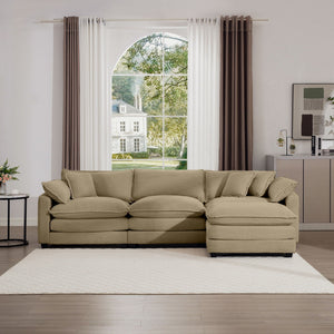 Modern Modular Cushion Sofa Set with Ottoman - Fabric, Multiple Colors