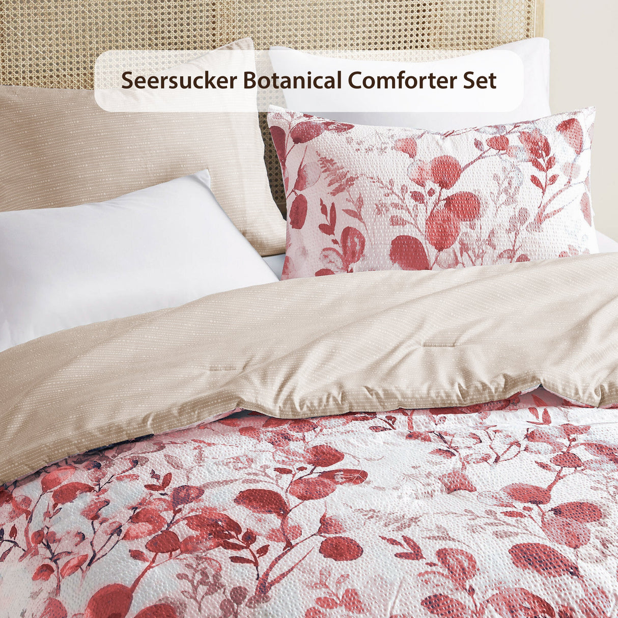 3-Piece King/Cal King Reversible Floral Botanical Seersucker Comforter Set