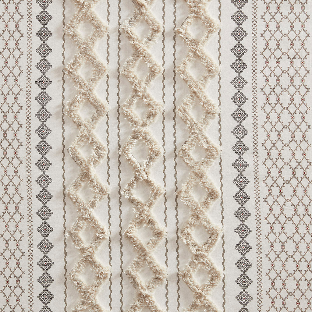 Cotton printed curtain panel with chenille stripe and lining