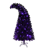 6Ft Curved Hat-Look Black Holiday Tree with Orange & Purple Lights