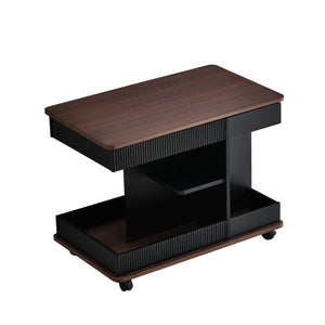 Adjustable End Table With Wheels, 360°Rotating Top And Storage Space
