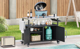 K&K 54.5" Outdoor Kitchen Island with Stainless Steel Tabletop