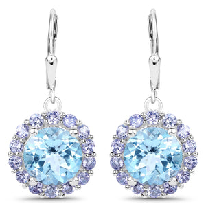 9.96 Carat Genuine Blue Topaz and Tanzanite .925 Sterling Silver Earrings