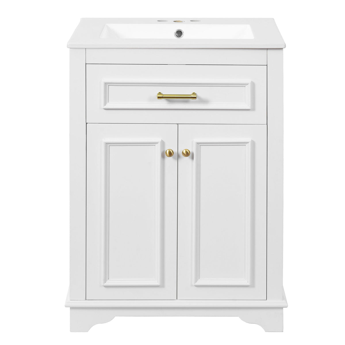 Bathroom Vanity with Integrated Sink and Storage Cabinet - Dark Green, Black, White