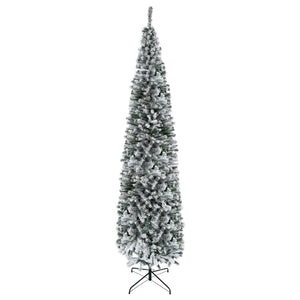 HOMCOM 9' Tall Unlit Snow-Flocked Slim Artificial Christmas Tree