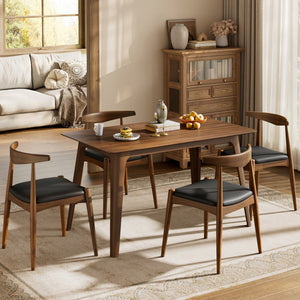 5-Piece Dining Set with Rubberwood Frame and Faux Leather Chairs