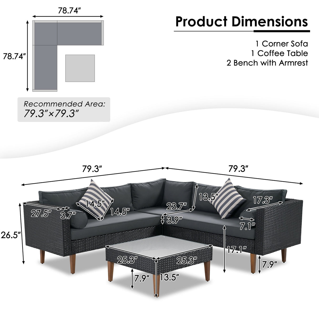 4-Pieces Outdoor Wicker Sofa Set with Colorful Pillows