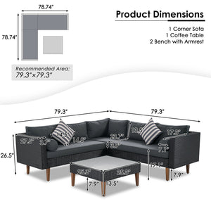 4-Pieces Outdoor Wicker Sofa Set with Colorful Pillows