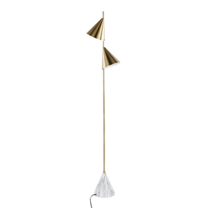 Cone 65' Glam Metal Floor Lamp in Brushed Gold Metal with White Faux Marble Base