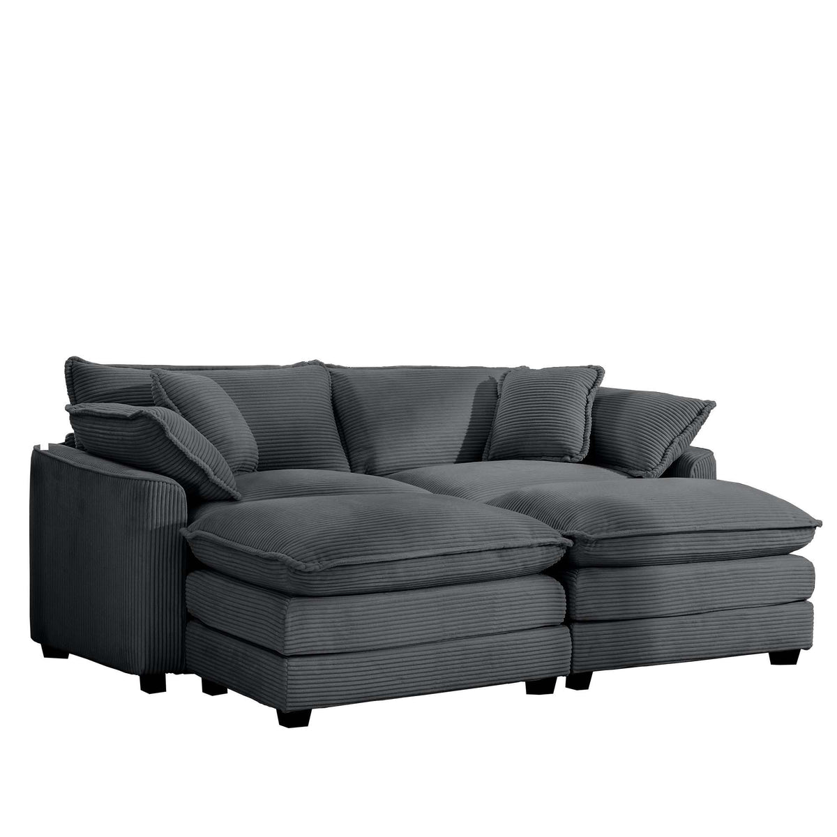 Modern Modular Cushion Sofa Set with Ottoman - Fabric, Multiple Colors