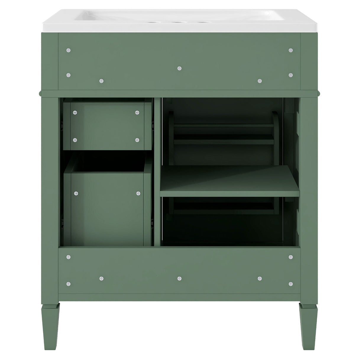 Bathroom Vanity With Top Sink, Storage Cabinet With 2 Drawers And Tip Out Drawer, Freestanding Set With Mirror Cabinet