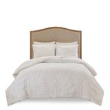 3 Piece Tufted Cotton Chenille Palm Comforter Set Off-White Full/Queen