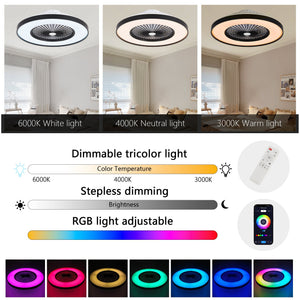 23-Inch Black Ceiling Fan Light with LED RGB - Modern Living Room Lighting