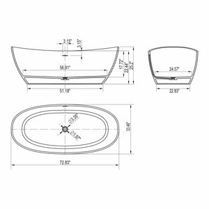 73 Inch Artificial Stone Solid Surface Freestanding Bathroom Bathtub