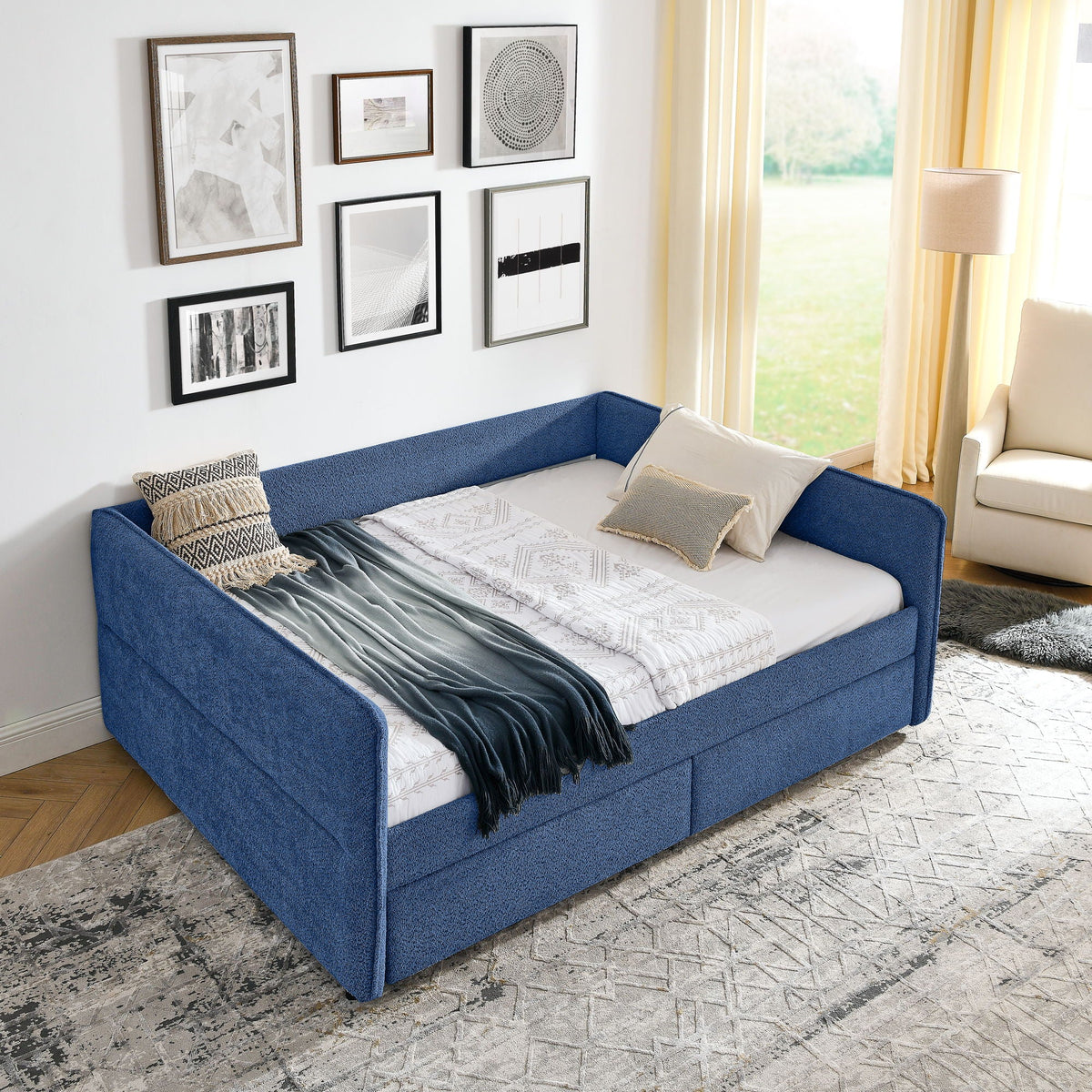 Upholstered Daybed & 2 Drawers