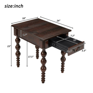 Solid Wood End Table with Drawer in Espresso Finish