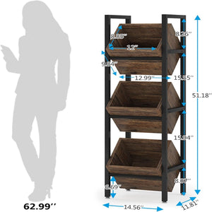 3 Tier Basket Stand With Angled Baskets, Vertical Storage Tower For Kitchen - Black