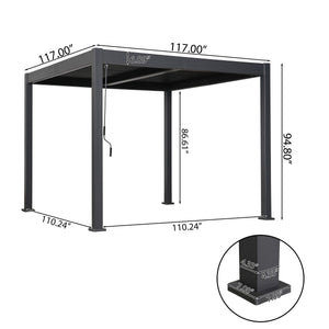 Byron Black Outdoor Pergola Aluminum with Adjustable Louvered Roof