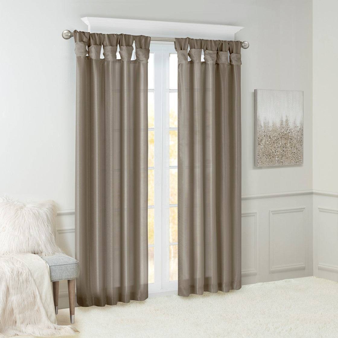 Twist Tab Lined Window Curtain Panel Pewter 50x108"