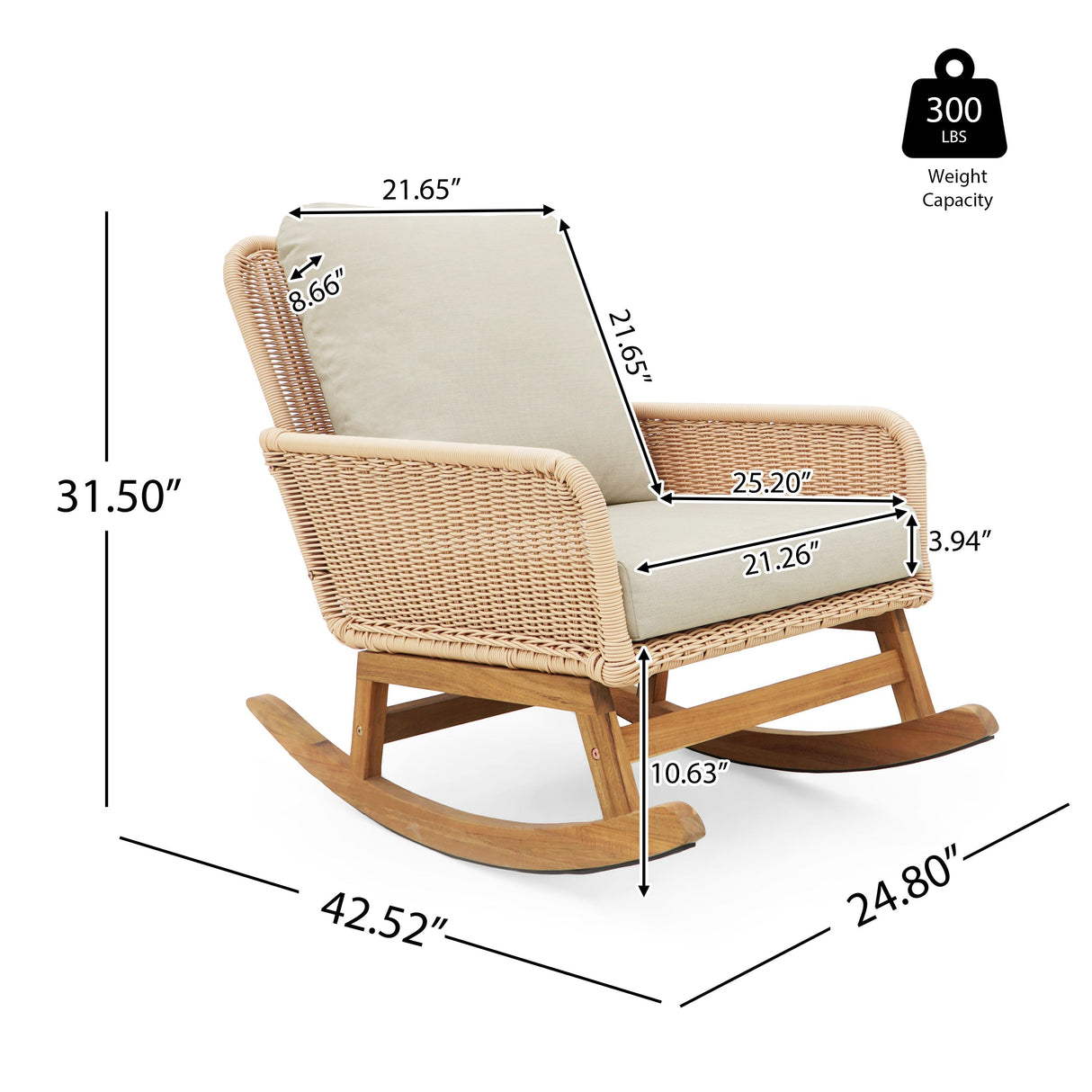 Contemporary Minimalist Beige Wicker Rocking Chair