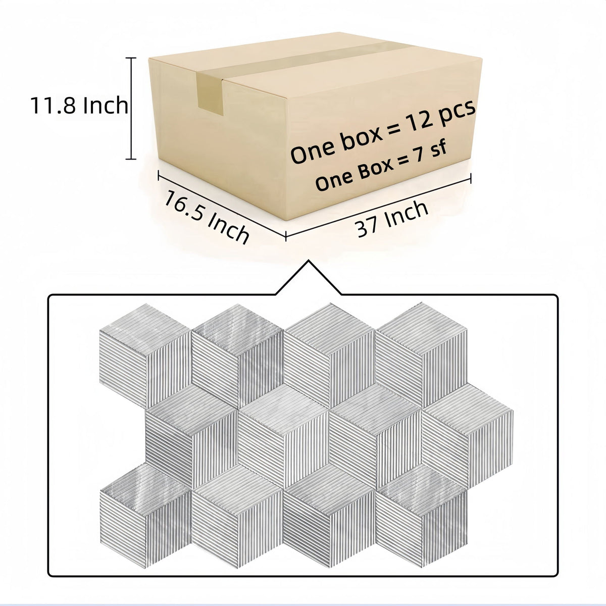 Hexagon Natural Stone Marble Tile, 3D Fluted (Set of 12)