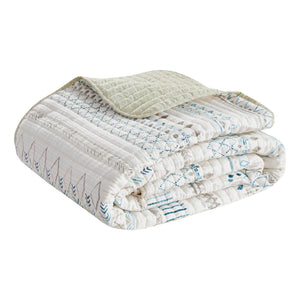 3 Piece Seersucker Quilt Set Taupe/Blue King/Cal King