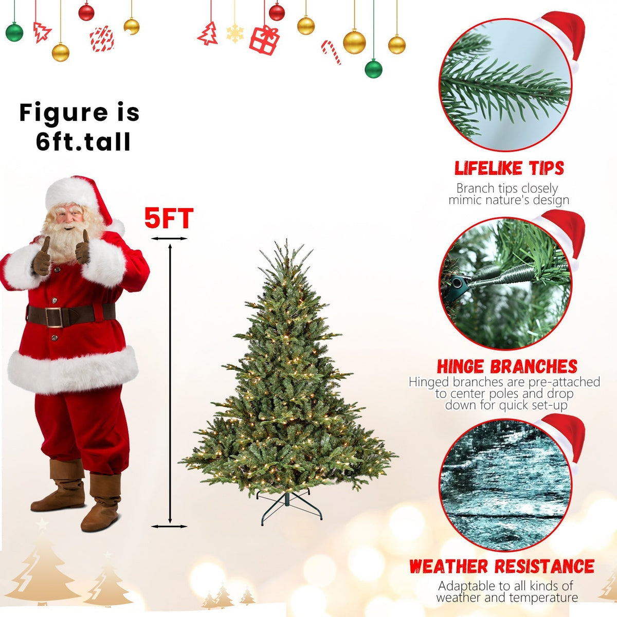 Full-Bodied Pre-Lit Evergreen Christmas Tree with 350 Warm White Lights - Green
