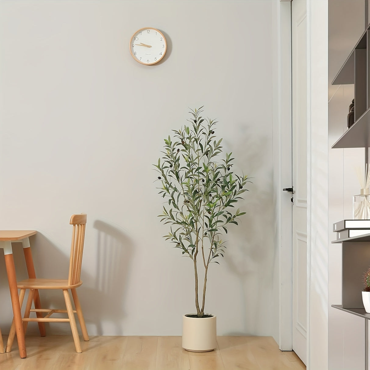 5ft Artificial Olive Tree with White Planter - Realistic Faux Olive Plant