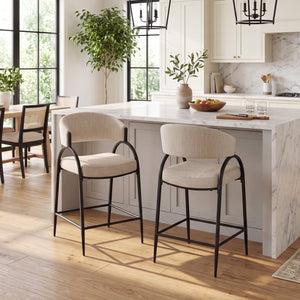 25'' Seat Height Modern Fabric Bar Stools with Back