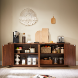 Sideboard Storage Cabinet TV Stand with Wave Pattern in Walnut