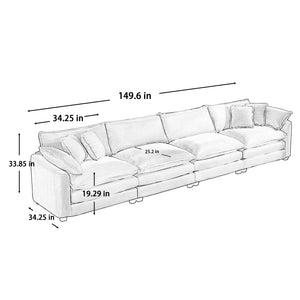 Modern Upholstered 4 Seater Fabric Sofa with Arm and Throw Pillows - Multiple Colors