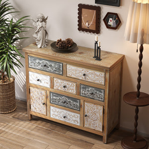 Vintage Wooden Accent Chest with 7 Drawers & 2 Cabinets