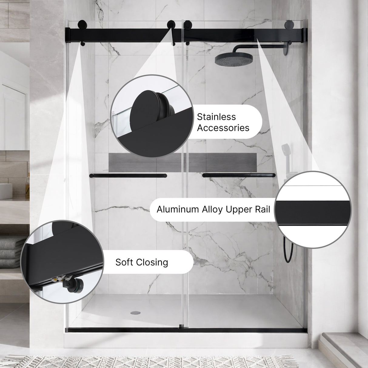 48 inches x 76 inches Double Sliding Shower Door in Matte