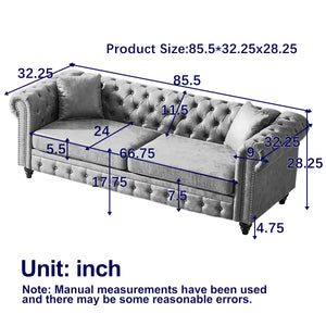 Tech Fabric Chesterfield Sofa with Rolled Arms - 3 Seater