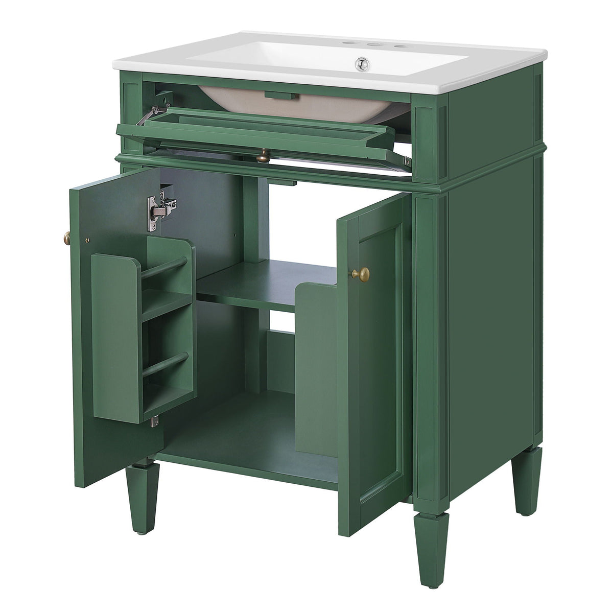 Bathroom Vanity with Solid Wood Frame and Tip Out Drawer - Black, White, Dark Green