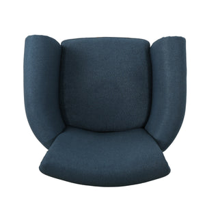 Elegant Navy Blue Fabric Club Chair with Nailhead Trim and Birch Wood Legs