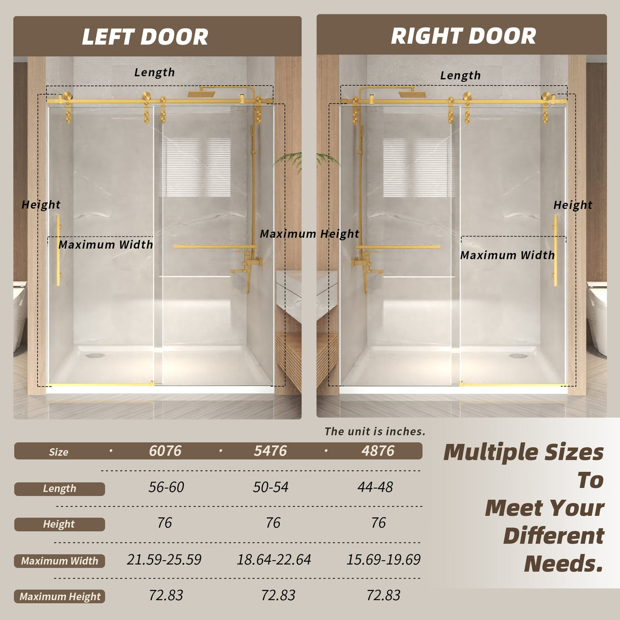 44-48" x 76" Frameless Sliding Shower Door
