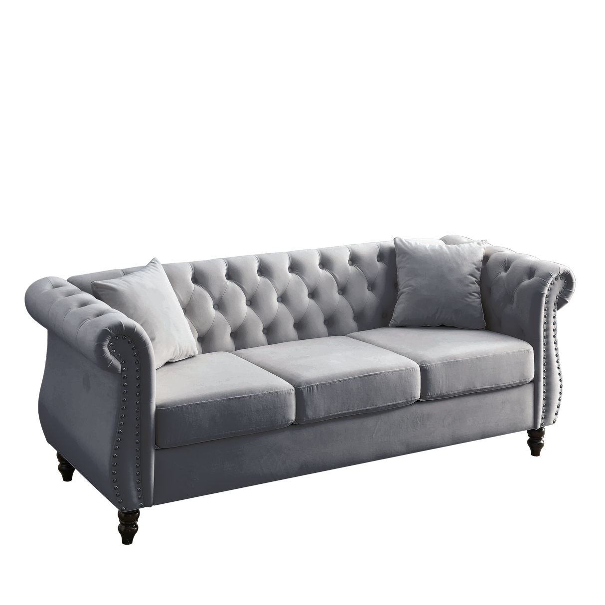 80" Grey Velvet Chesterfield Sofa