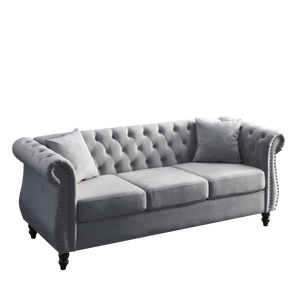 80" Grey Velvet Chesterfield Sofa