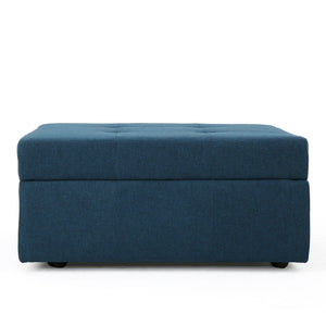 Flip Top Ottoman With Tufted Waffle Stitch And Rolling Casters - Navy Blue