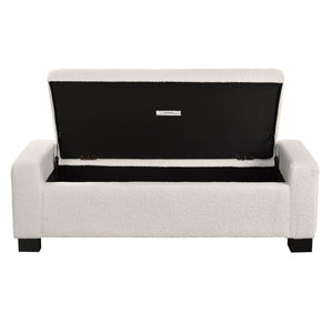 Textured Boucle Ottoman Bench With Hinged Lid For Seating And Storage - Beige