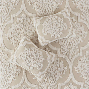 King/Cal King 3 Piece Tufted Cotton Chenille Damask Duvet Cover Set