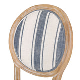 French Country-Inspired KD Dining Chair with Iconic Round Backrest in Blue Fabric