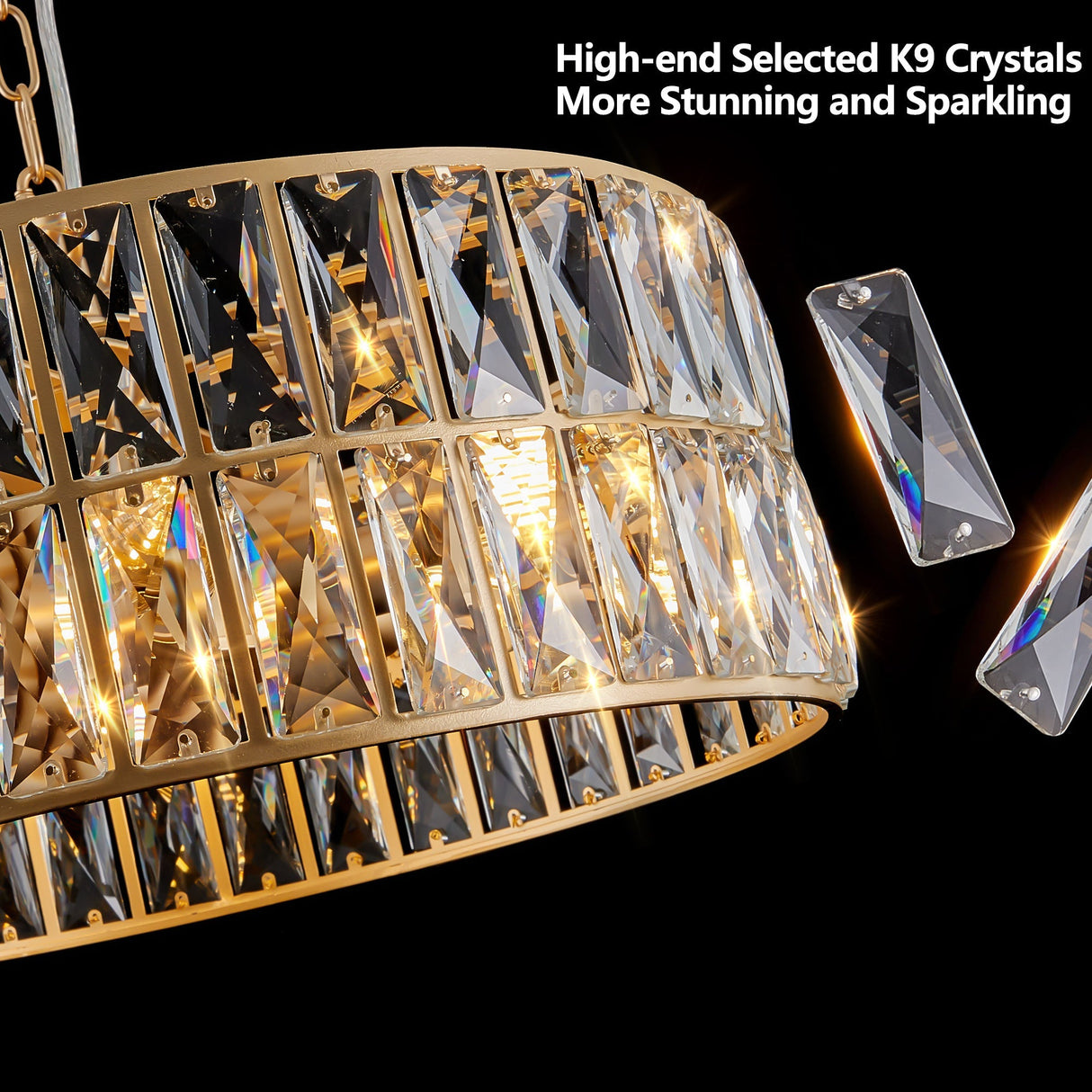 18' Golden Modern Crystal Drum Chandelier, 6-Light Pendant Lighting Fixture with Metal Frame
