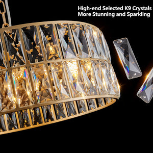 18' Golden Modern Crystal Drum Chandelier, 6-Light Pendant Lighting Fixture with Metal Frame