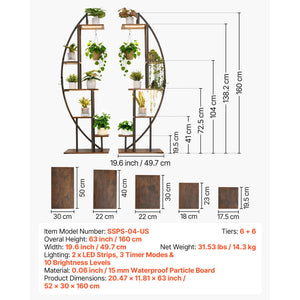 63-Inch Tall 6-Tier Indoor Plant Stand with Grow Lights (2-Pack)