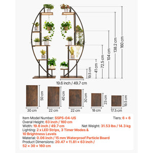 63-Inch Tall 6-Tier Indoor Plant Stand with Grow Lights (2-Pack)