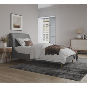 Mid-Century Modern Upholstered Bed With Curved Headboard