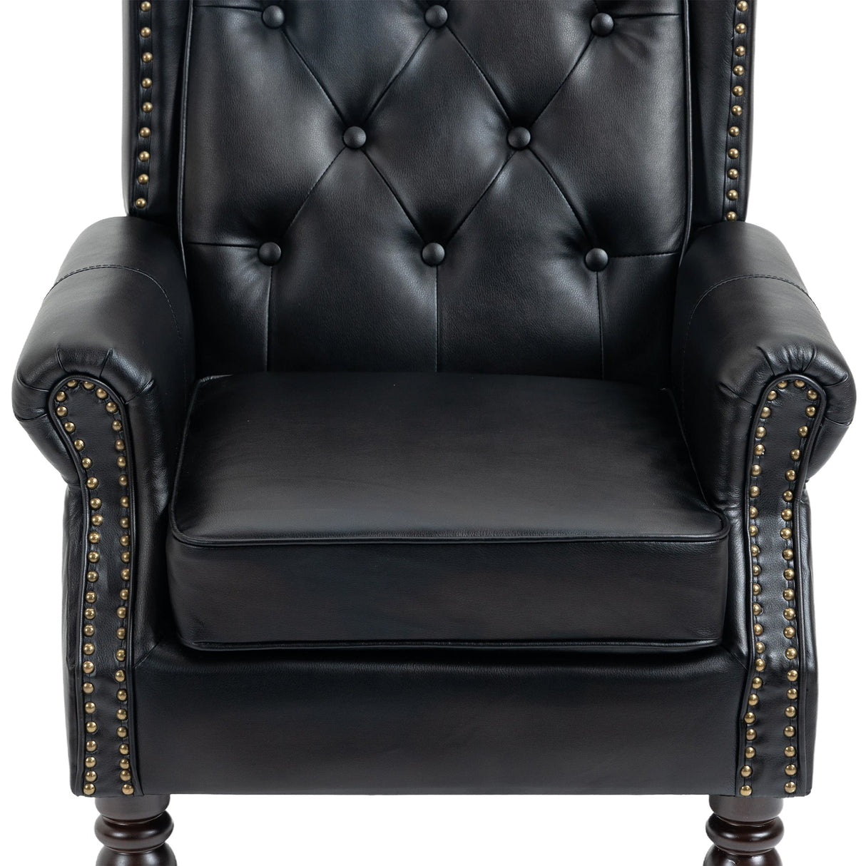 Modern Accent Armchair with Black PU Leather and Wood Legs