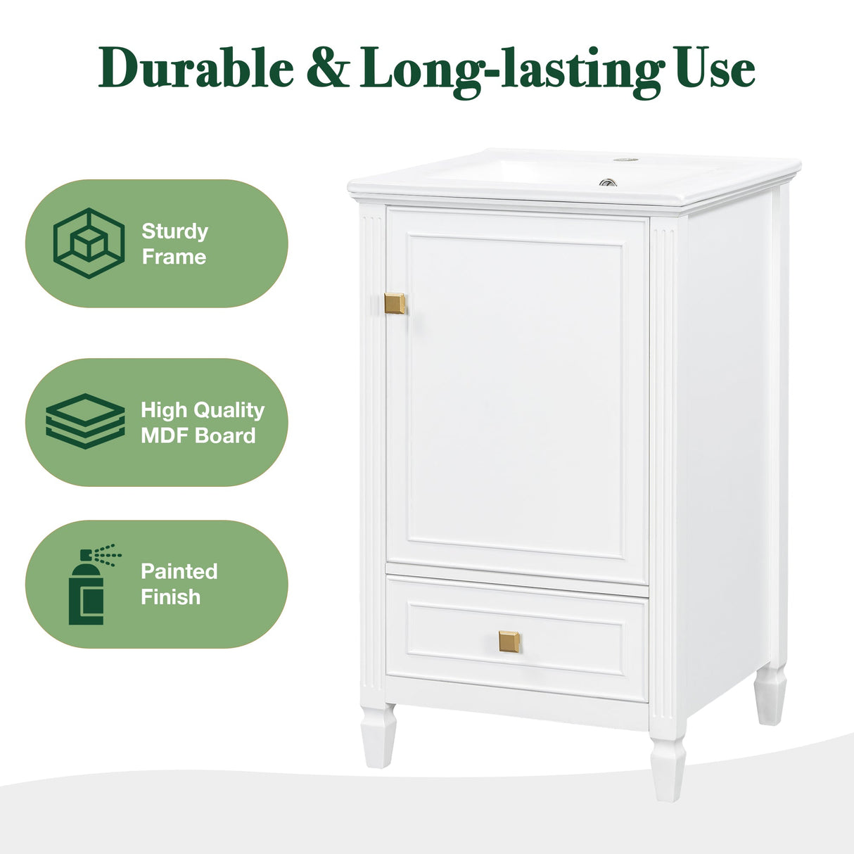 20" Bathroom Vanity with Ceramic Sink and Storage Cabinet